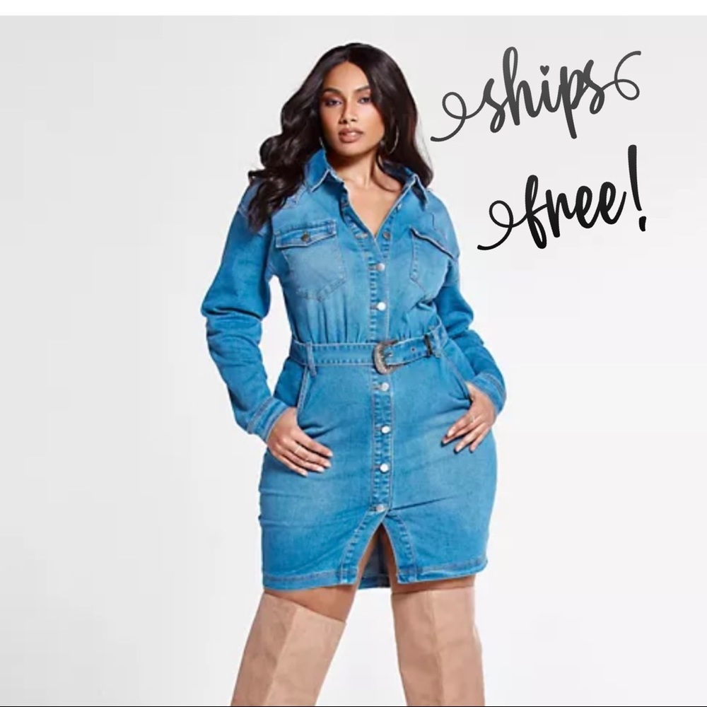 Belted Denim Shirtdress Sz 1